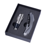 Conjunto de vinho em estojo quadrado com acessórios de aço inoxidável cor preto