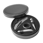 Conjunto de vinho em estojo circular, 4 acessórios de aço inoxidável cor preto