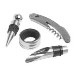 Conjunto de vinho em estojo circular, 4 acessórios de aço inoxidável cor preto