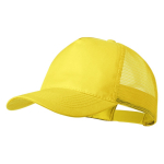 Boné de 5 painéis com rede traseira e fecho ajustável de plástico cor amarelo primeira vista
