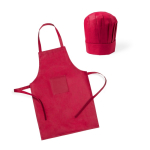 Conjunto de avental e chapéu de cozinha de non-woven para crianças cor vermelho primeira vista