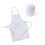 Conjunto de avental e chapéu de cozinha de non-woven para crianças cor branco primeira vista