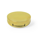 Bálsamo labial em estojo redondo de cores brilhantes com espelho cor dourado primeira vista