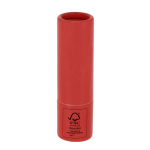 Bálsamo labial com proteção SPF 15 em embalagem de cartão reciclado FSC cor vermelho primeira vista