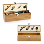 Conjunto de vinho apresentado em elegante caixa de bambu e metal varias cores