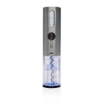 Saca-rolhas elétrico de aço inox, recarregável via USB cor cinzento vista com logo
