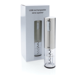 Saca-rolhas elétrico de aço inox, recarregável via USB cor cinzento vista com caixa