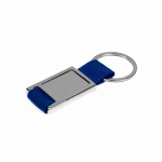 Porta-chaves metálico com fita têxtil de design contemporâneo cor azul