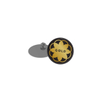 Pin metálico oval médio com acabamento brilhante e fecho tipo borboleta
