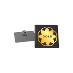 Pin metálico retangular grande acabamento brilhante e fecho borboleta