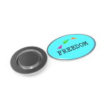 Pin metálico promocional para roupa com fecho magnético oval cor prateado