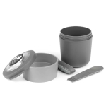 Marmita hermética de plástico com talheres 2 em 1 fabricada na UE cor cinzento