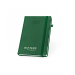 Agenda couro sintético com suporte para caneta e planeamento diário B5 cor verde-escuro imagem com logo