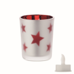 Vela de luz LED em frasco de vidro com estrelinhas natalícias cor vermelho