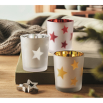 Vela de luz LED em frasco de vidro com estrelinhas natalícias cor vermelho vista conjunto
