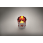 Vela de luz LED em frasco de vidro com estrelinhas natalícias cor vermelho vista fotografia quarta vista