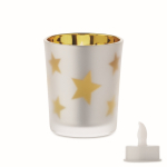Vela de luz LED em frasco de vidro com estrelinhas natalícias cor dourado