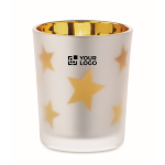Vela de luz LED em frasco de vidro com estrelinhas natalícias cor dourado vista principal