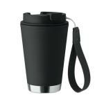 Copo de parede dupla de viagem com tira de rPET 300 ml cor preto oitava vista