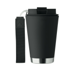 Copo de parede dupla de viagem com tira de rPET 300 ml cor preto sexta vista
