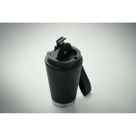 Copo de parede dupla de viagem com tira de rPET 300 ml cor preto oitava vista