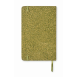 Caderno de capa dura de materiais reciclados, folhas A5 pautadas cor verde terceira vista