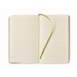 Caderno de capa dura de materiais reciclados, folhas A5 pautadas cor verde quinta vista