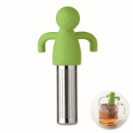 Infusor de chá de aço inoxidável com forma de homenzinho de silicone cor verde-lima