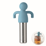 Infusor de chá de aço inoxidável com forma de homenzinho de silicone cor azul-claro