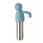 Infusor de chá de aço inoxidável com forma de homenzinho de silicone cor azul-claro terceira vista