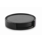 Set de 4 bases para copos e porta-bases de couro sintético a condizer cor preto