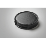 Set de 4 bases para copos e porta-bases de couro sintético a condizer cor preto vista fotografia terceira vista