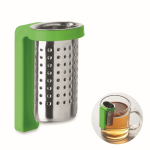 Infusor de chá feito de aço inoxidável com gancho de plástico cor verde-lima