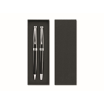 Conjunto de caneta de tinta azul e roller de tinta preta em estojo cor preto segunda vista