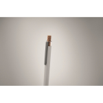 Caneta de alumínio reciclado com botão de cortiça, tinta azul cor branco vista fotografia segunda vista