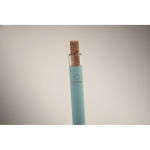 Caneta de alumínio reciclado com botão de cortiça, tinta azul cor azul-claro vista fotografia terceira vista