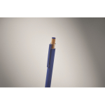 Caneta de alumínio reciclado com botão de bambu, tinta azul cor azul vista fotografia segunda vista