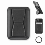 Porta-cartões magnético de pele para telemóvel com função de suporte cor preto