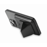 Porta-cartões magnético de pele para telemóvel com função de suporte cor preto quinta vista