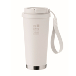Copo de aço inoxidável reciclado com tampa e palhinha 2 em 1, 500 ml cor branco vista principal