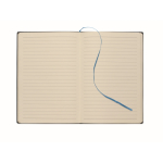 Caderno de capa suave de couro sintético baço, folhas A5 pautadas cor azul sexta vista
