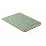Caderno de capa suave de couro sintético baço, folhas A5 pautadas cor verde menta segunda vista