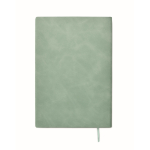 Caderno de capa suave de couro sintético baço, folhas A5 pautadas cor verde menta terceira vista