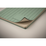 Caderno de capa suave de couro sintético baço, folhas A5 pautadas cor verde menta vista fotografia quinta vista