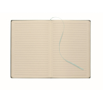 Caderno de capa suave de couro sintético baço, folhas A5 pautadas cor verde menta sexta vista