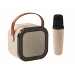 Conjunto de karaoke, colunas estilo vintage com luzes LED e microfone cor bege