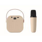 Conjunto de karaoke, colunas estilo vintage com luzes LED e microfone cor bege sexta vista
