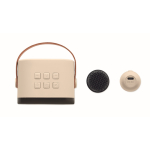 Conjunto de karaoke, colunas estilo vintage com luzes LED e microfone cor bege oitava vista