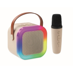 Conjunto de karaoke, colunas estilo vintage com luzes LED e microfone cor bege vista principal