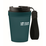 Copo antifugas de viagem com tira de poliéster rPET 300 ml cor azul-marinho vista principal
